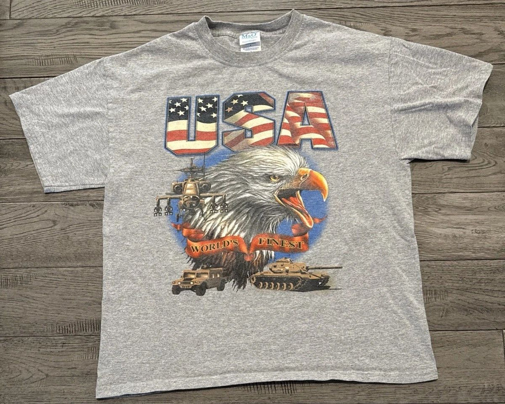 VTG Gray USA Worlds Finest Shirt Large M & O Knits Heavyweight Unisex
