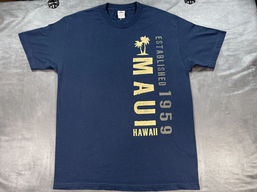 Vintage AAA Maui Hawaii Islands Palm Trees Shirt Blue Large Pacific Ocean Surf Unisex