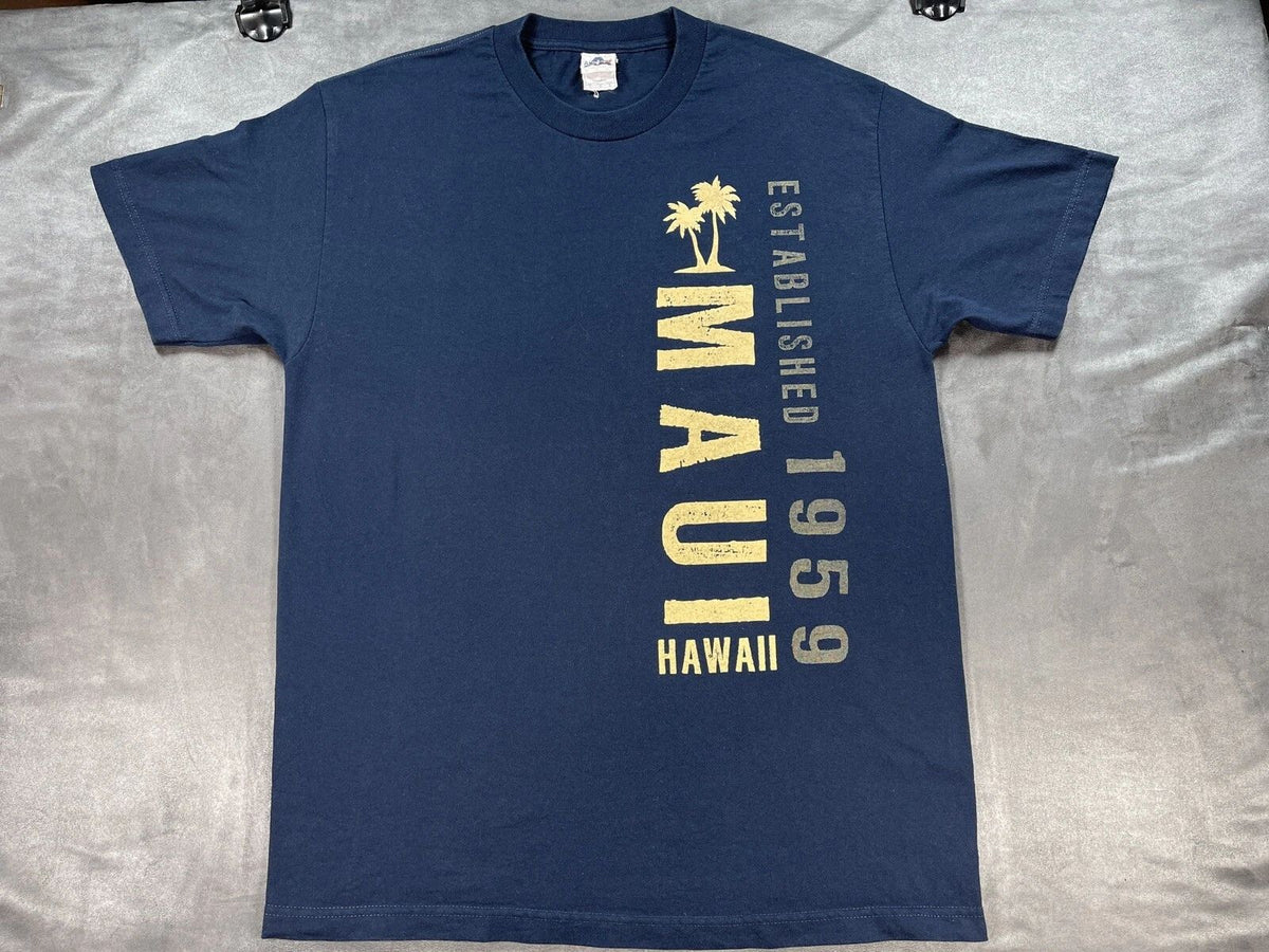 Vintage AAA Maui Hawaii Islands Palm Trees Shirt Blue Large Pacific Ocean Surf Unisex