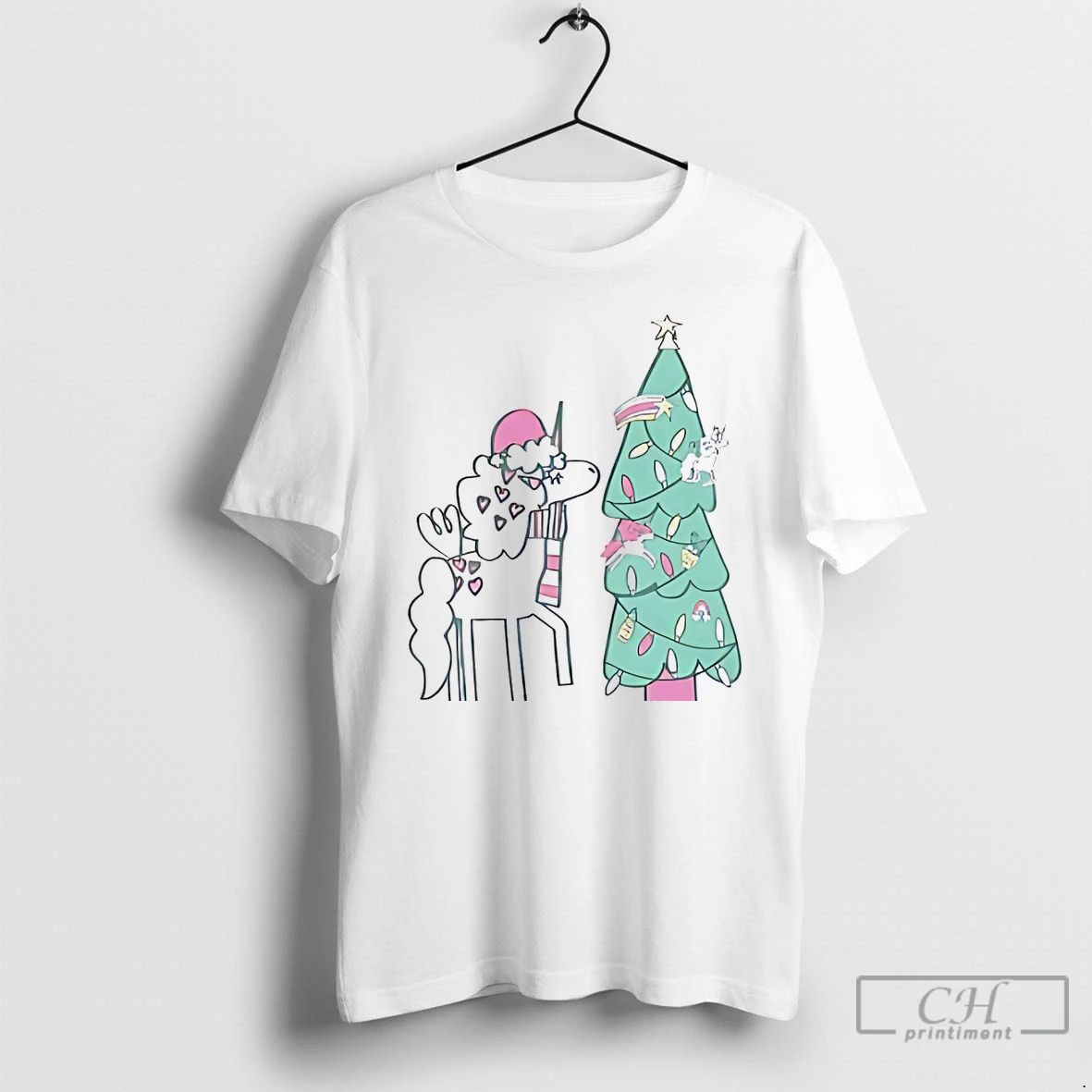 Classic Unicorn Decorating Christmas Tree Holiday Magic White T Shirts Unisex