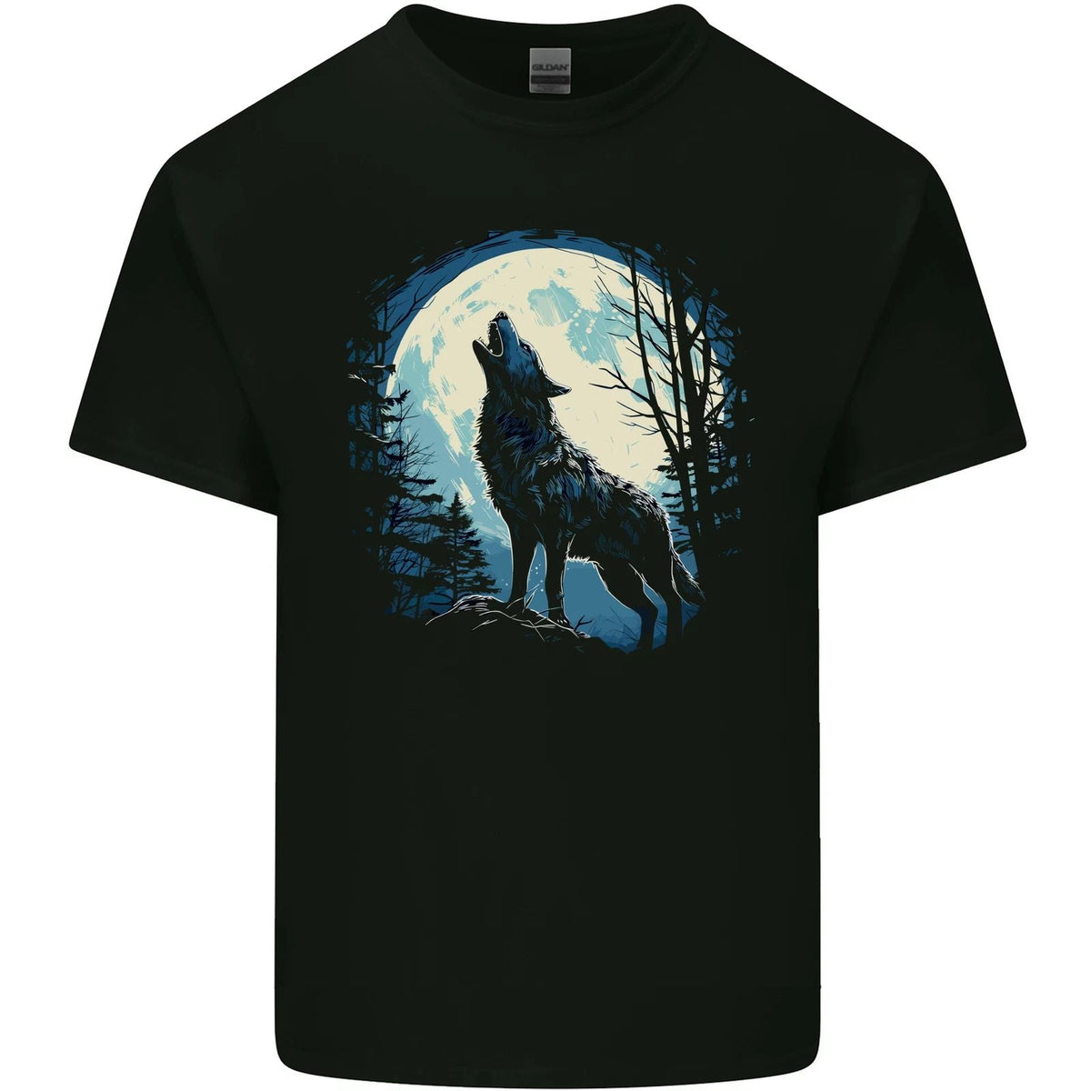 Moonlit Howling Wolf Fantasy Mens Cotton Tee Top Unisex