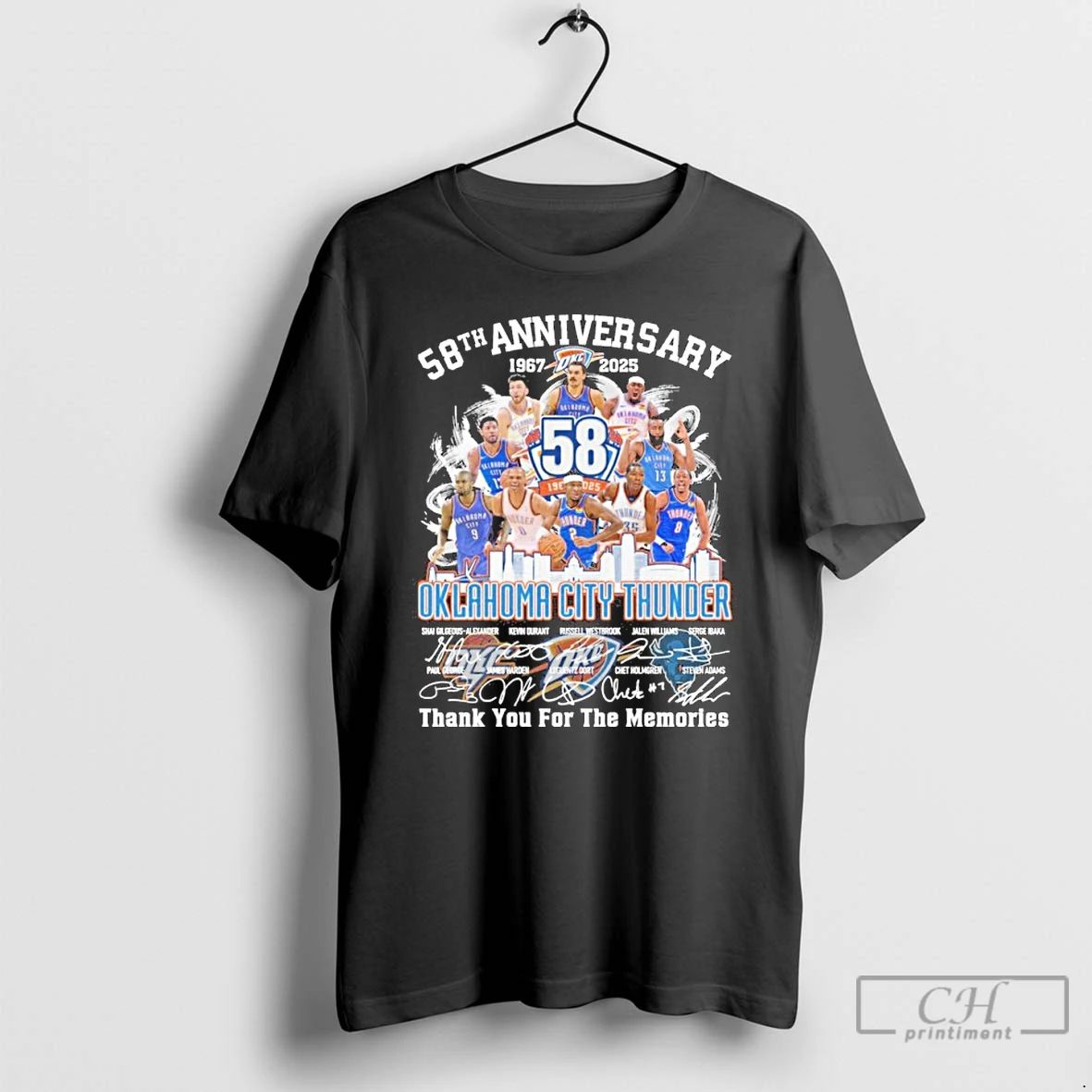 Premium 58th Anniversary 1967 2025 Oklahoma City Thunder Teams Signatures T Shirts Unisex