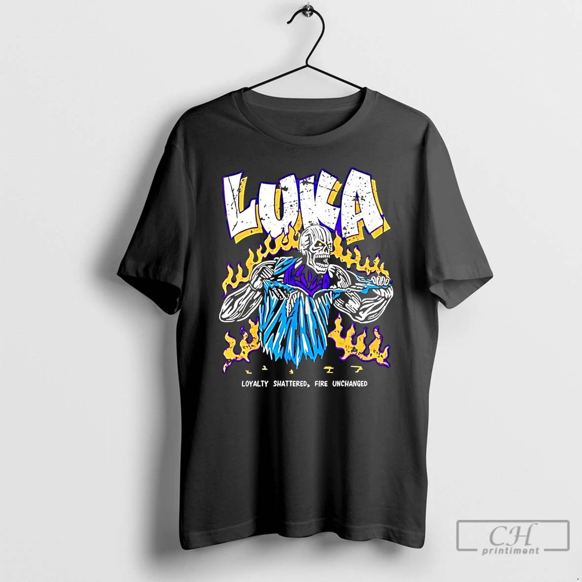 Premium Skeleton Luka Doncic Loyalty Shattered Fire Unchanged T Shirts Unisex