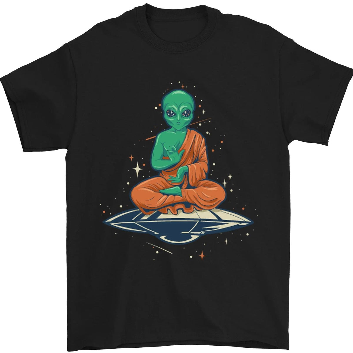 Meditating Alien UFO Yoga Mens 100% Cotton Unisex