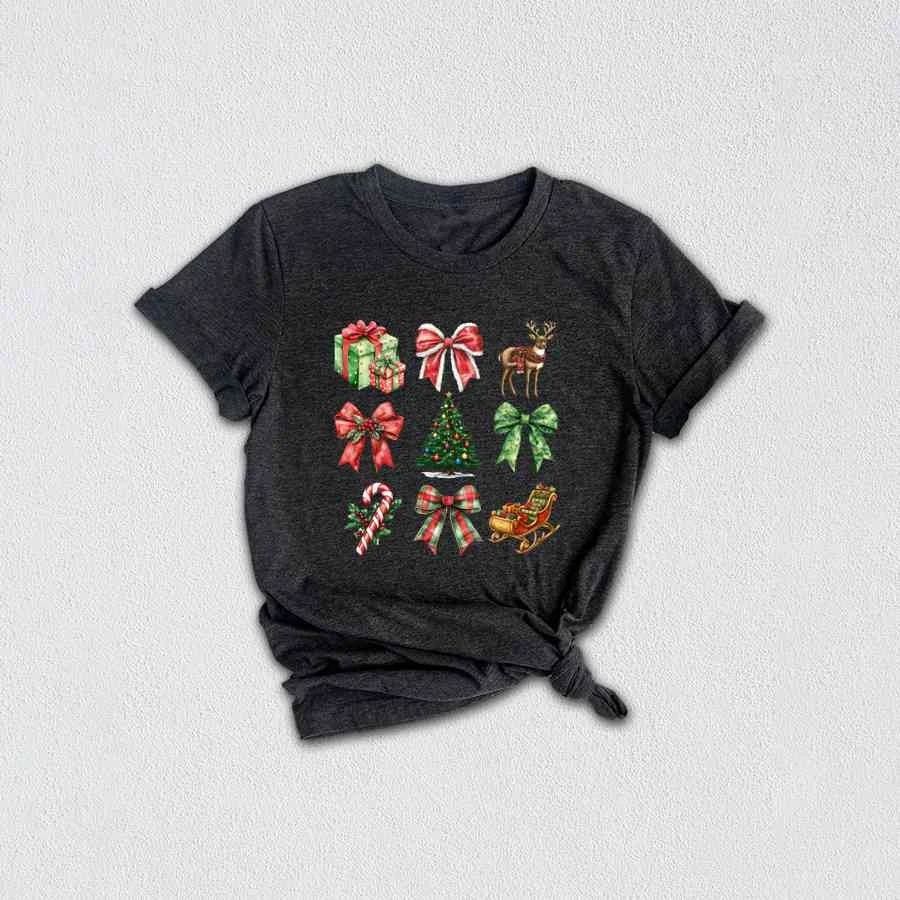 Christmas Coquette Bow Shirt, Christmas Tree Shirt, Candy Cane Shirt, Cute Chris Unisex