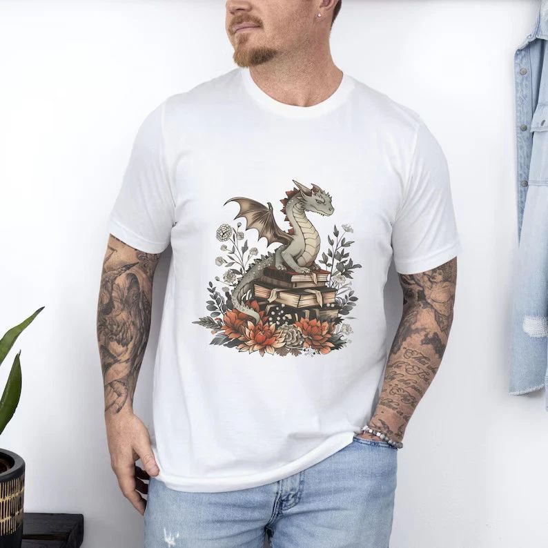 Book Dragon Wildflower Fantasy Comfort Tee Reading Lover Unisex