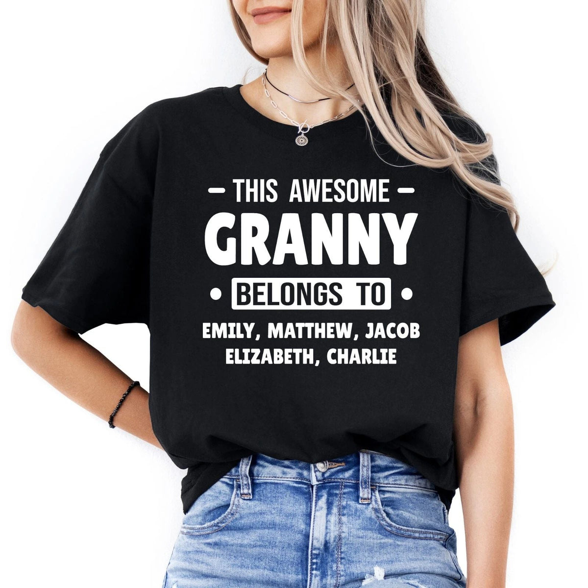 Custom Granny with Kids Names Personalized Gigi Mimi Granny Mothers Day Unisex