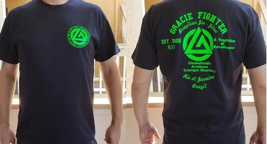 Gracie Fighter BJJ Brazilian Jiu Jitsu Tee MMA Mixed Martial arts 2 side Unisex