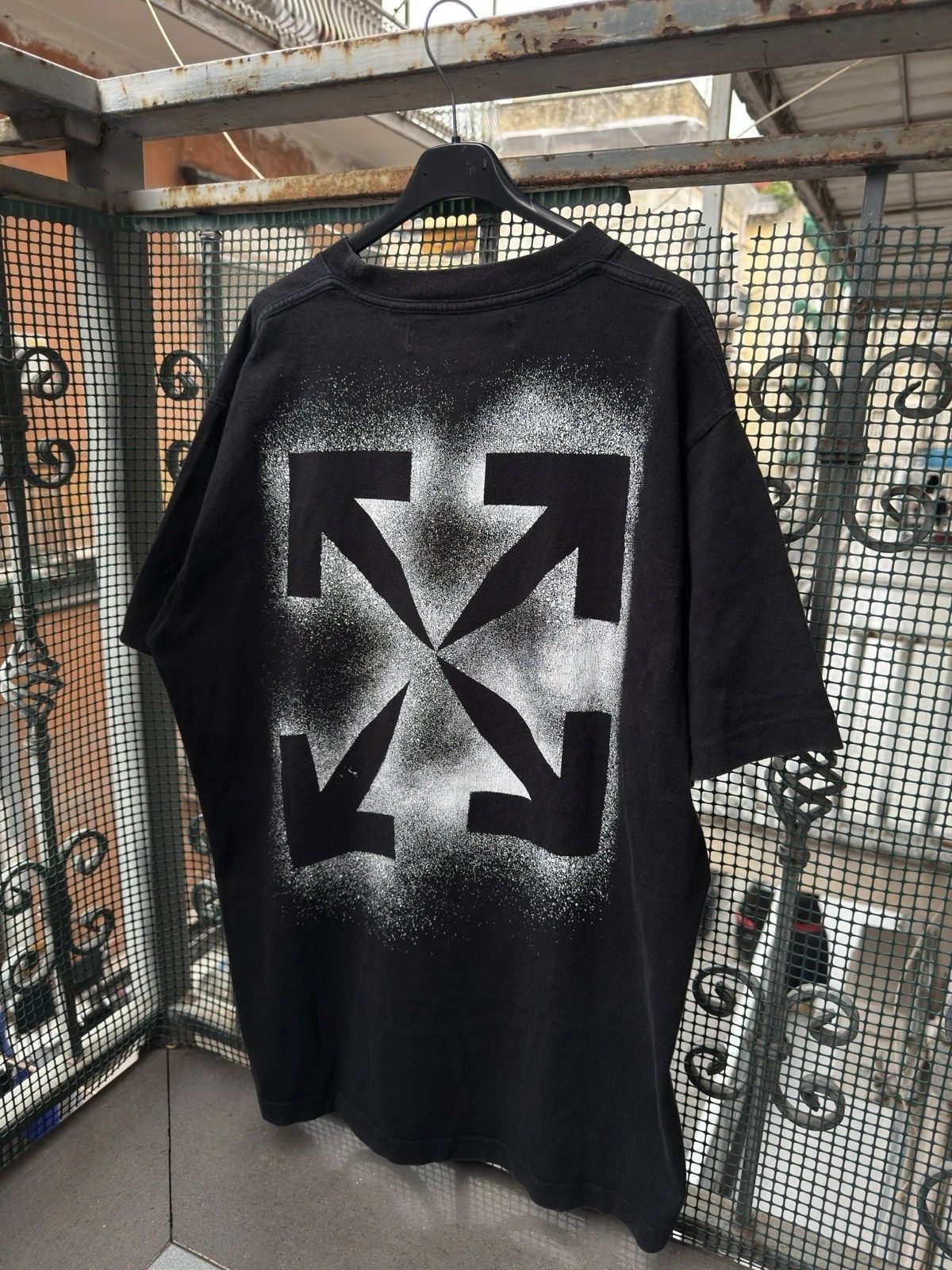 Virgil Abloh Off-White Short Sleeve Shirt Black Stencil Painted Arrows Men Small Unisex
