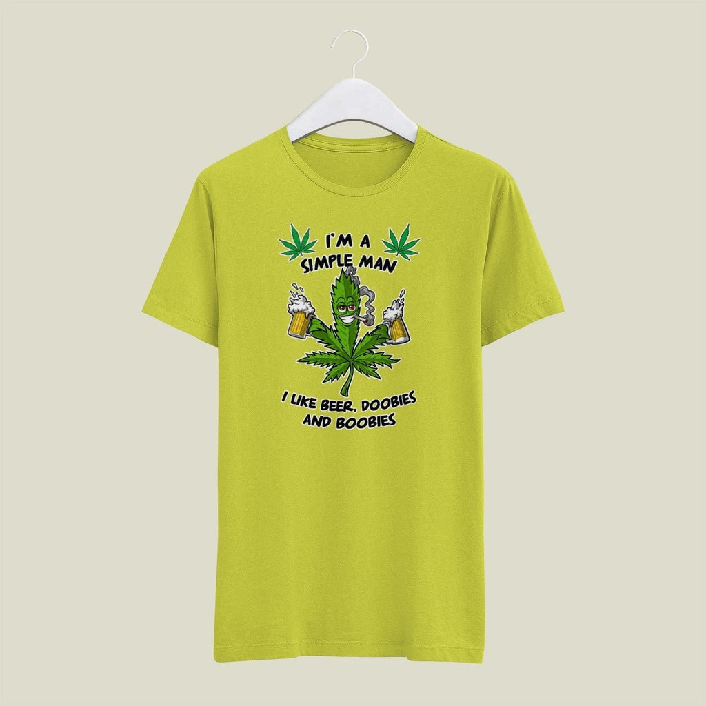 Yellow MEDIUM Mens Gildan T Shirt Simple Man Beer Doobies Boobies 420 Weed Unisex