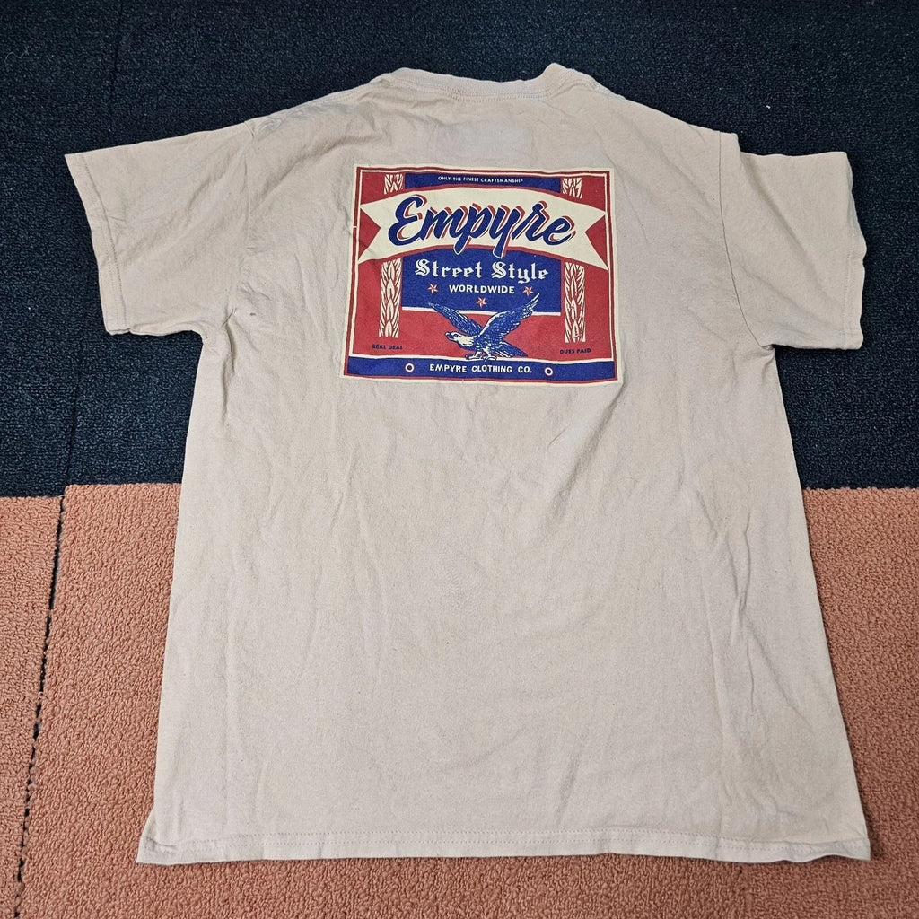 Damaged* Empyre Street Style Graphic Print SS Medium Cream Duel Side R9a Unisex