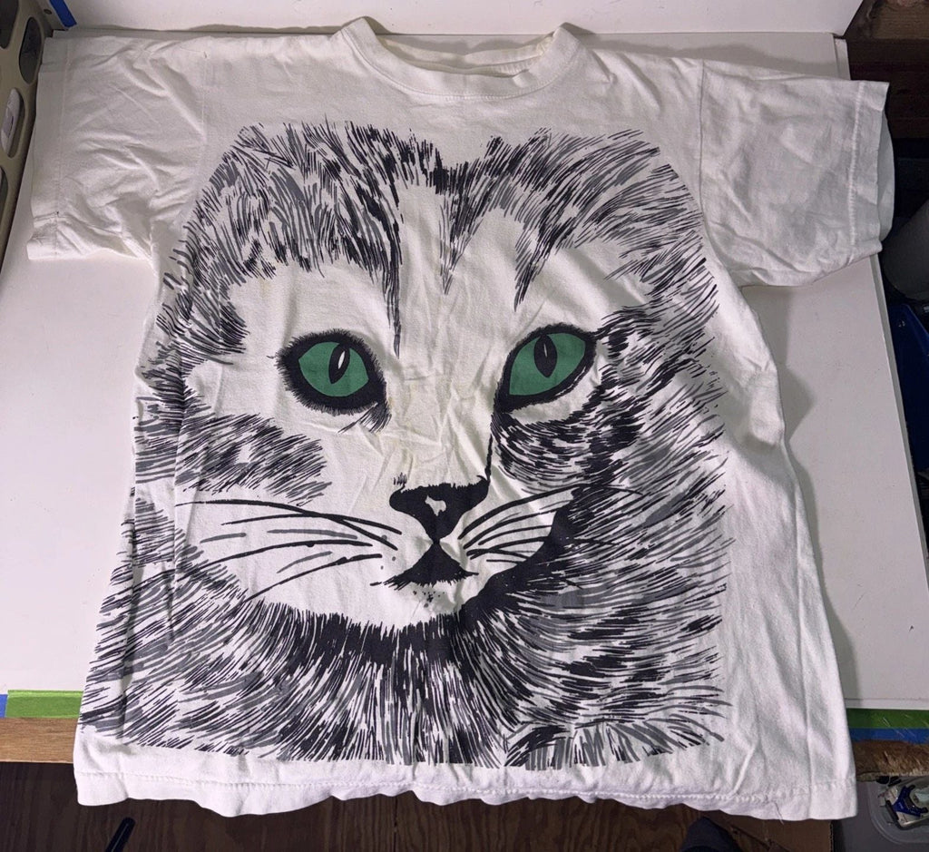 Galaxy White Cat All Over T- Shirt Cat Lover Medium Vintage Unisex