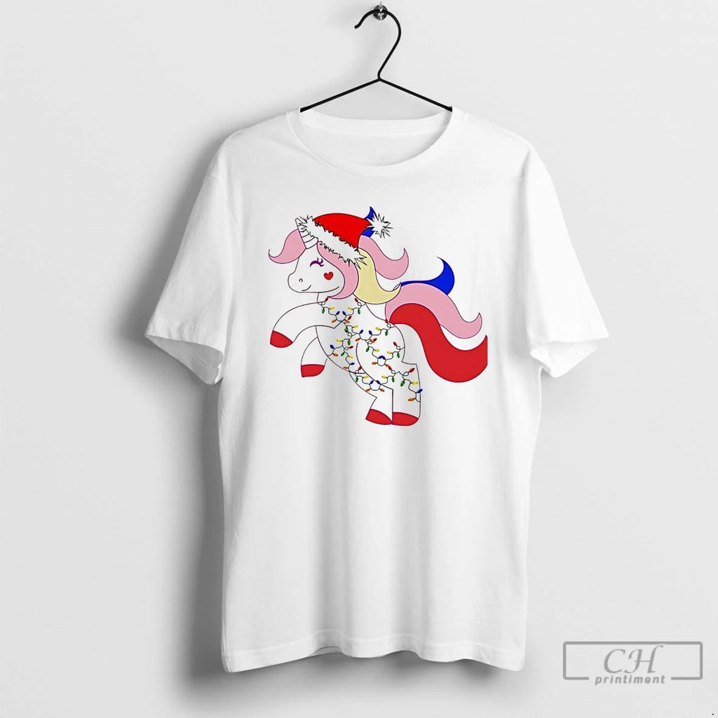 Classic Unicorn Fairy Lights Red Pink Christmas White T Shirts Unisex
