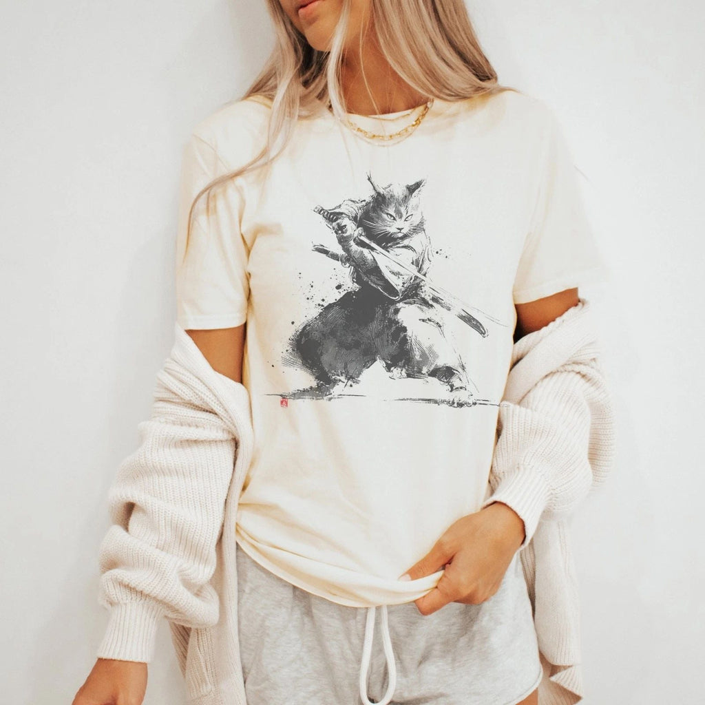 Warrior Samurai Graphic Tee Sketch Art Design Black Shirt Unisex