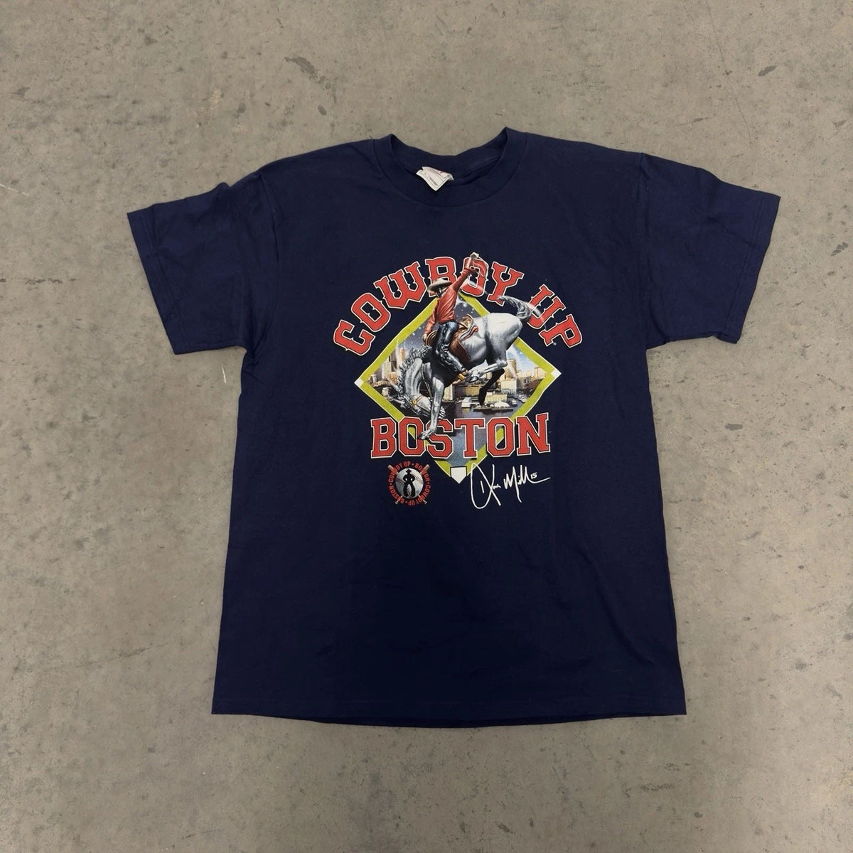 Cowboy Tee L Navy Men’s Cowboy Up Boston Rodeo Western Graphic Unisex