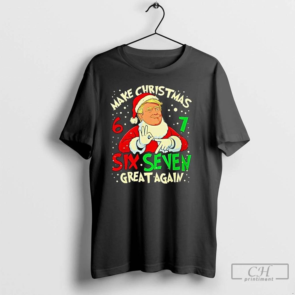 Premium Make Christmas 67 Great Again Santa Trump Pajamas Xmas Ugly T Shirts Unisex