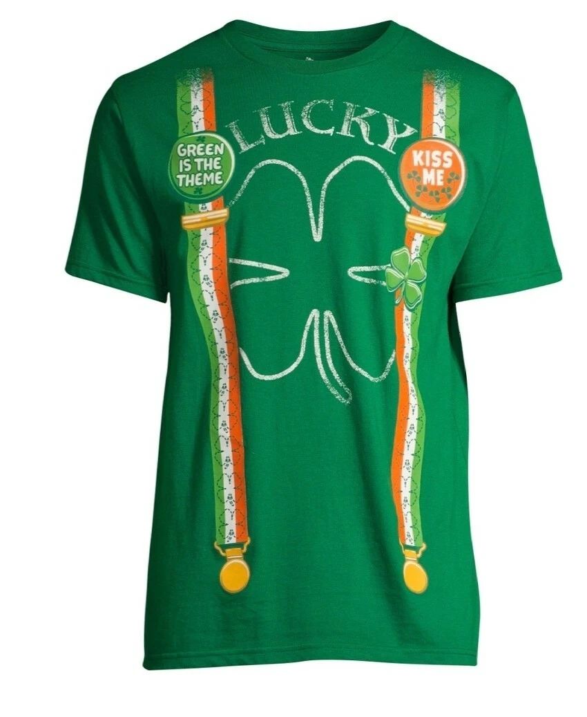 ST. PATRICK'S DAY SUSPENDERS LUCKY SHIRT BIG MEN'S GRAPHIC SIZE 2XL 50☘ Unisex