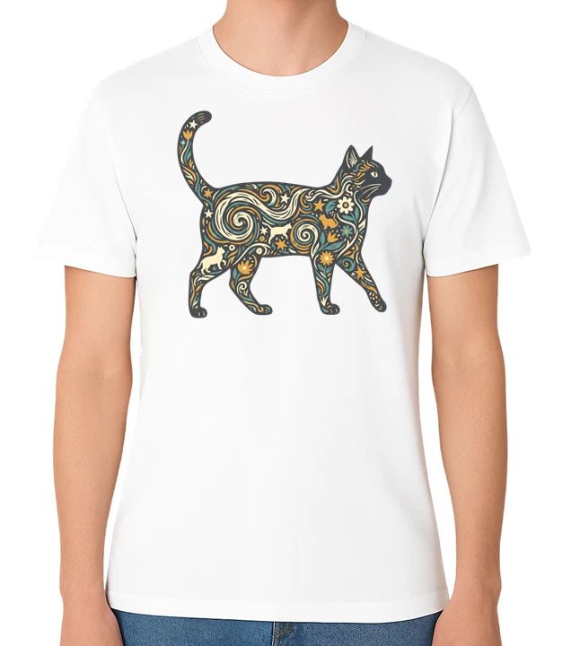 Floral Pattern Cat Art Graphic Unisex Elegant Animal Lover Tee Unisex