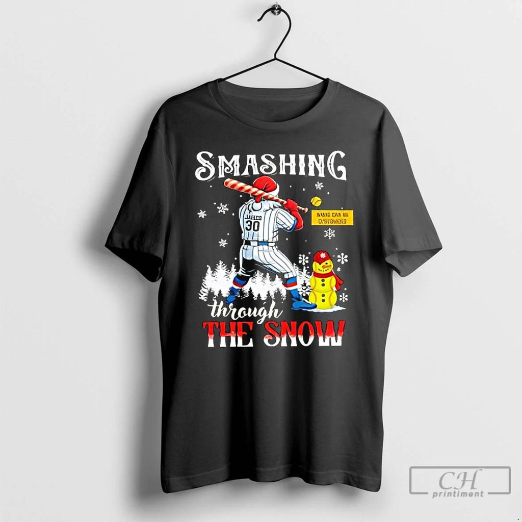 Premium Personalized Christmas Softball Smashing Through The Snow T Shirts Unisex