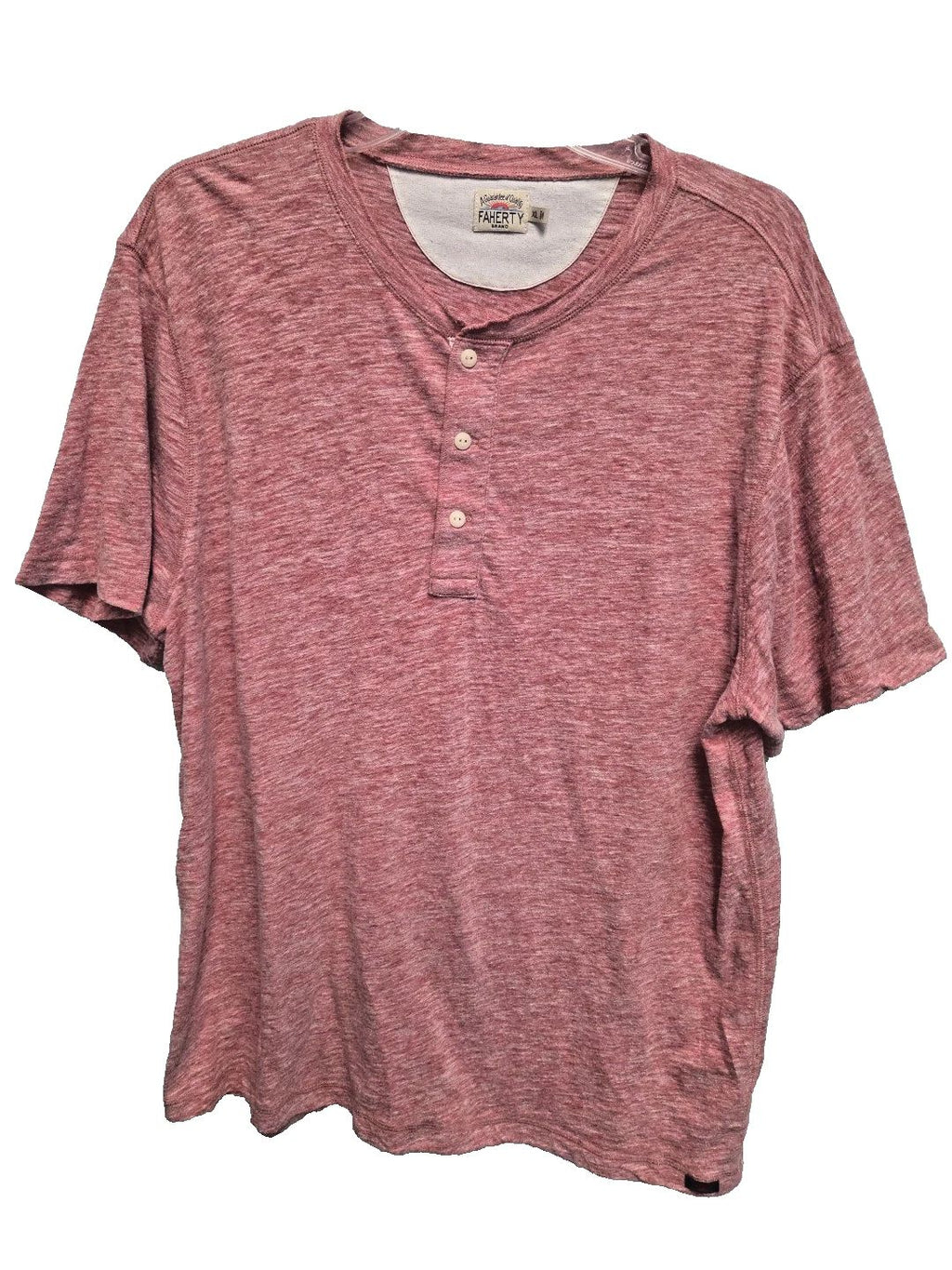 Faherty Mens Henley Shirt XL Pink/Red Heathered Slub Coastal Surf Short Slv Unisex