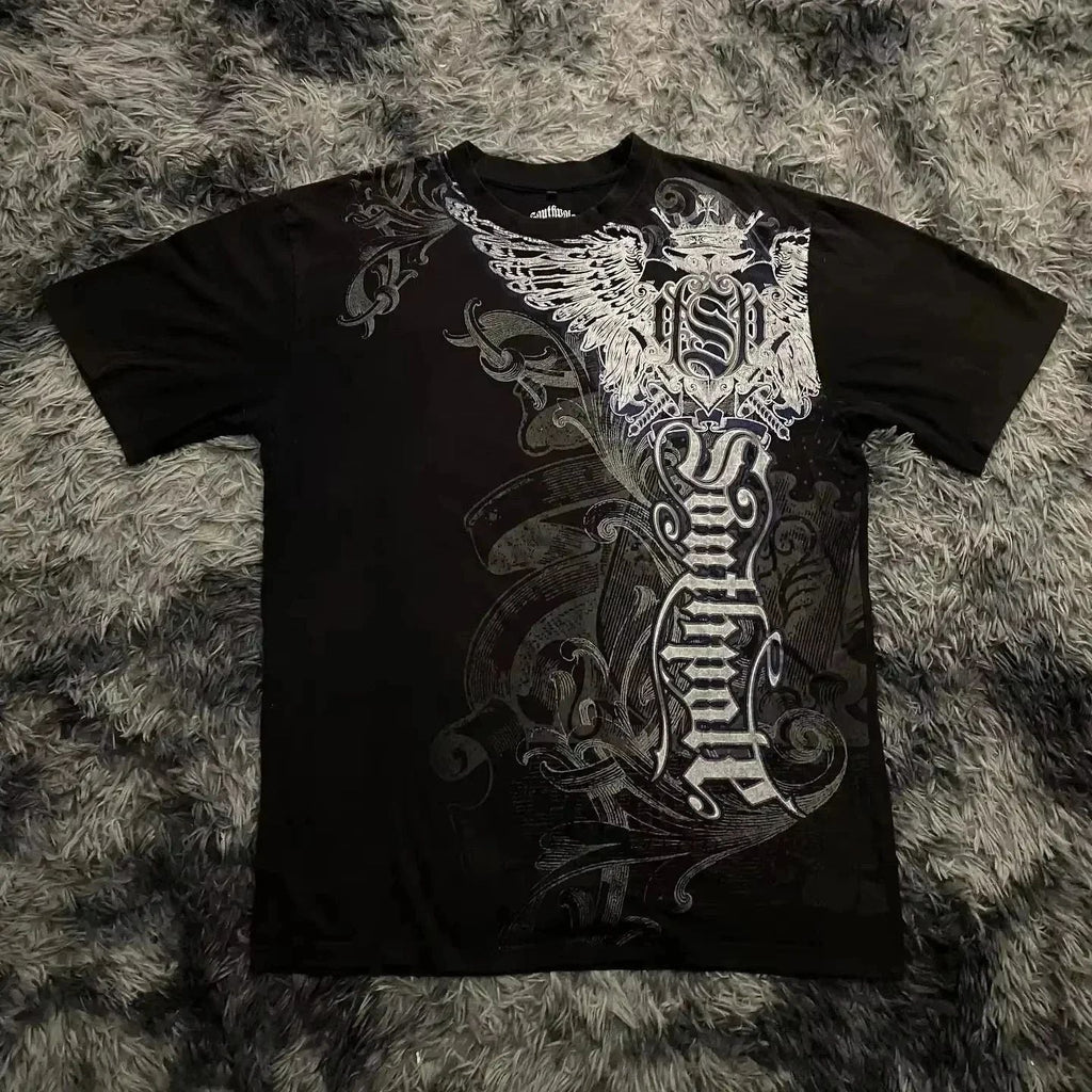 Classic Y2K Gothic Style Print Oversized T Shirt High Street Shirts Unisex