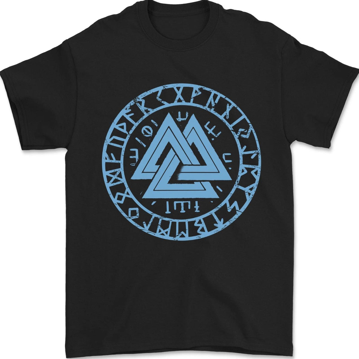 Valknut Circle With Viking Text Blue Print Mens 100% Cotton Unisex