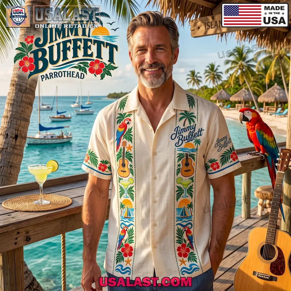 Jimmy Buffett Parrothead Guayabera Fins Up Trending Hawaiian Shirt
