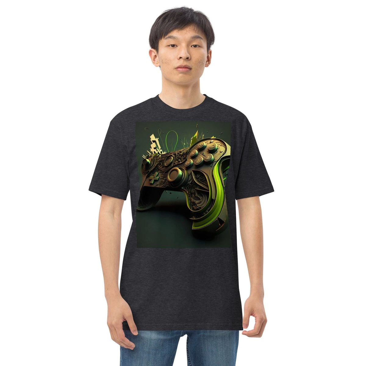 Men’s premium heavyweight tee Forest Green abstract Controller navy shirt Unisex