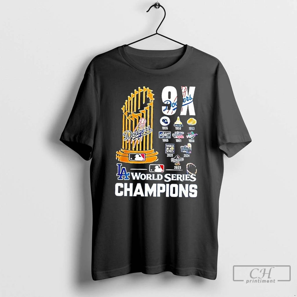 Classic 2025 9x World Series Champions Los Angeles Dodgers Baseball T Shirts Unisex