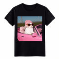 Cool Bunny in Pink Convertible -Funny Retro Car Graphic Tee for Men&Women Unisex