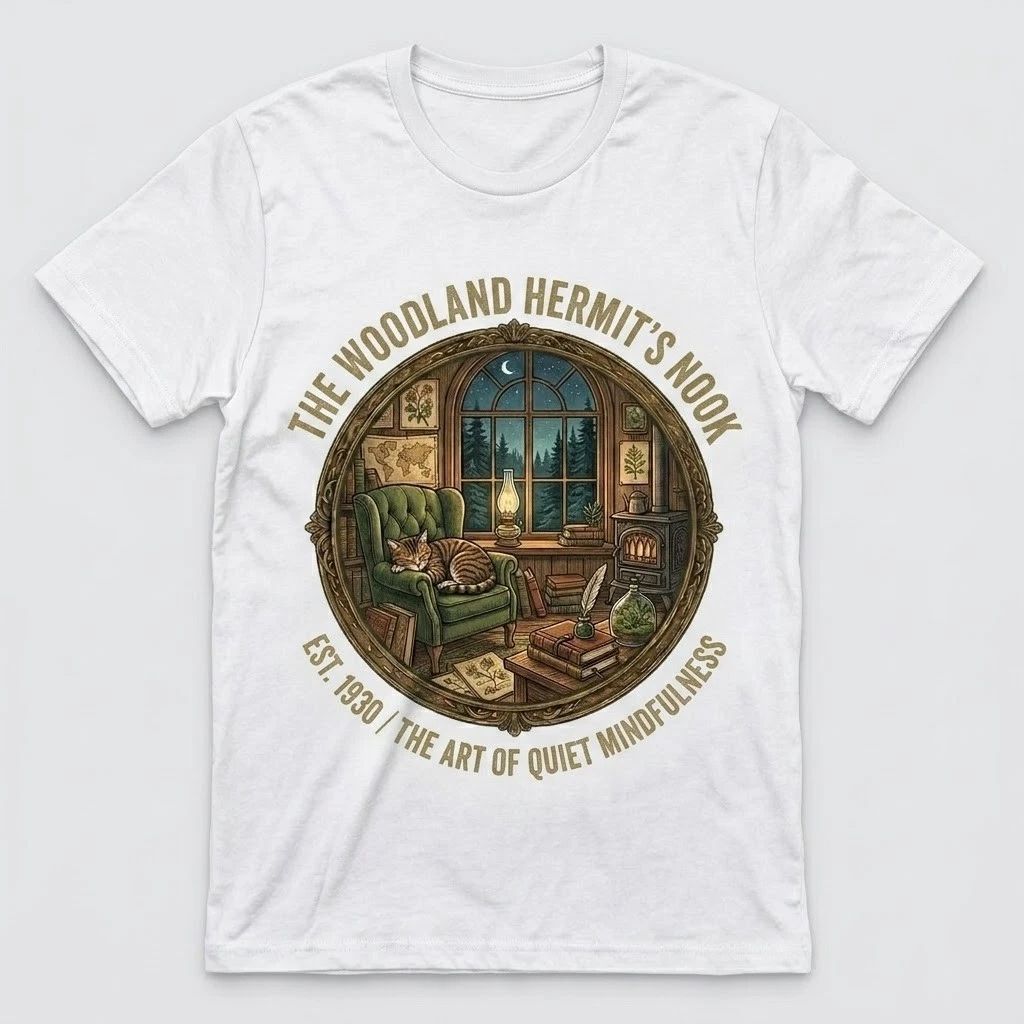 The Woodland Hermit's Nook Cozy Cat Cabin Core Mindfulness Graphic Tee Unisex