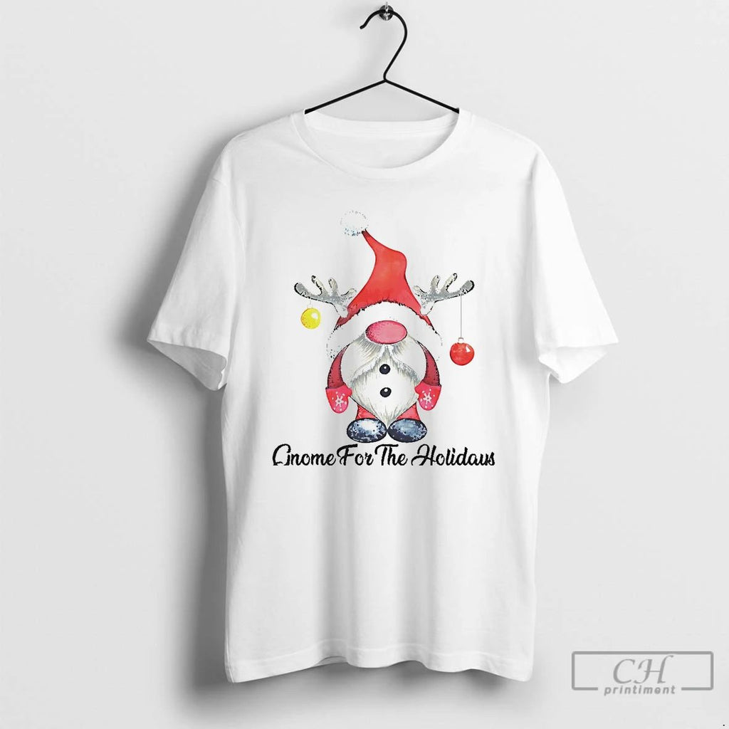 Classic Gnome For The Holidays Red Reindeer Antlers Christmas White T Shirts Unisex