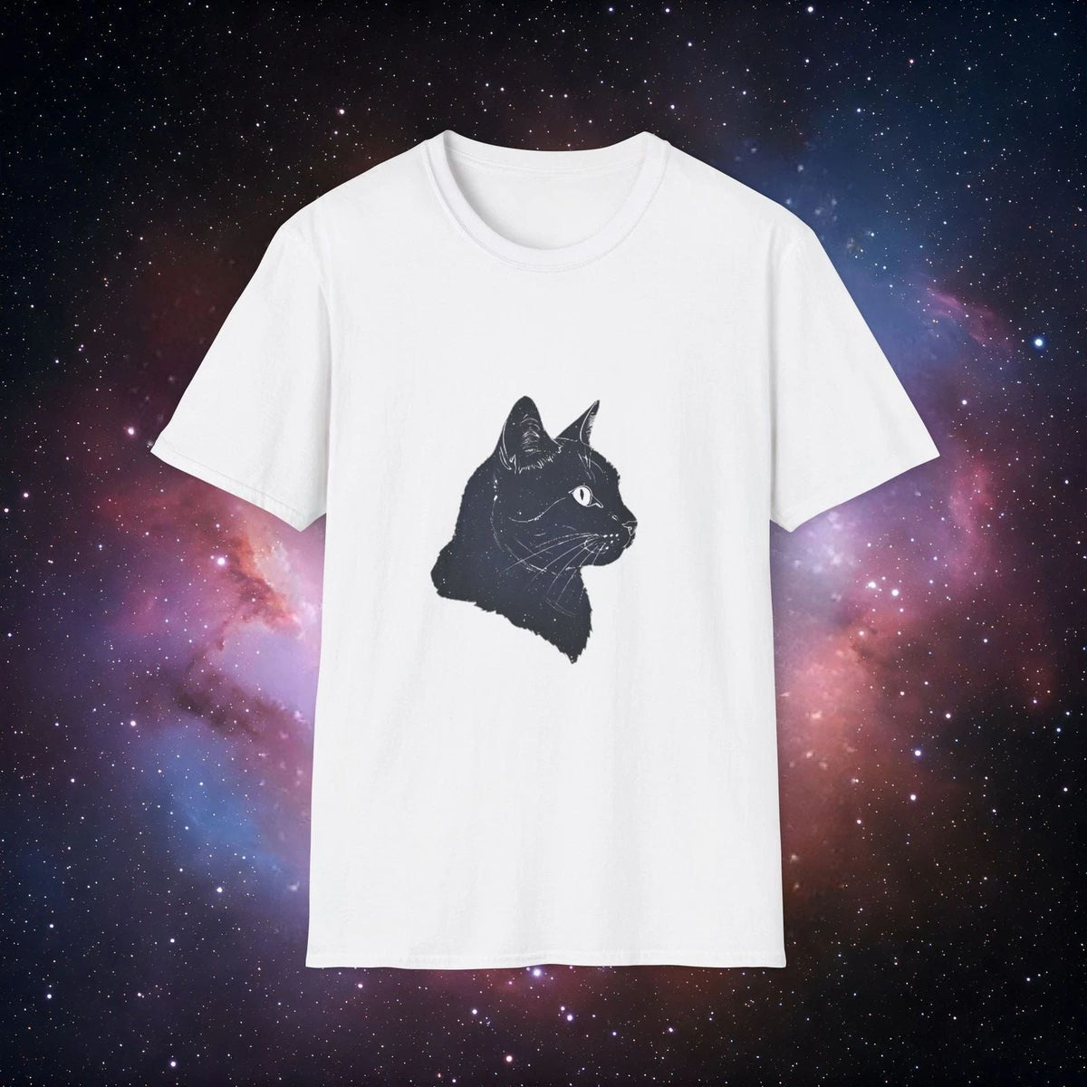 Cosmic Cat 2 Silhouette Unisex Softstyle Graphic Tee for Cat Lovers Unisex