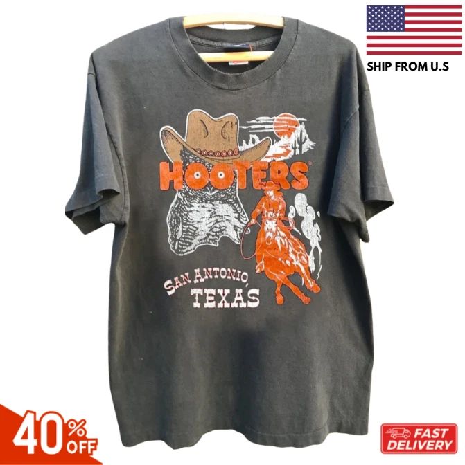 Hooters Cowboy rare design Charcoal Unisex T shirt vtg tee NH17822 reprint sale Unisex