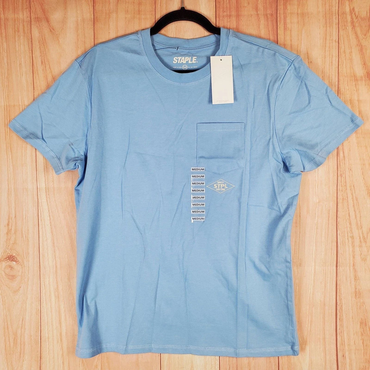 Staple T Shirt Mens Medium Light Blue Cotton Logo Crew Neck Casual Streetwear Unisex