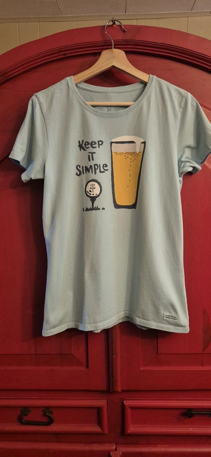 Life Is Good T Shirt Size Medium Golf & Beer Keep It Simple Soft Blue EUC Unisex