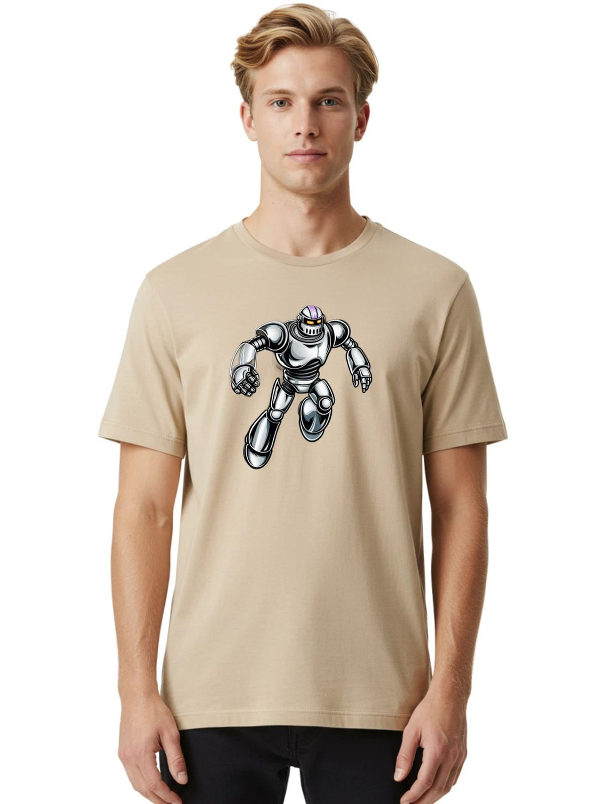 Silver-Robot Mens Graphic Tee, 100% Cotton, Casual Summer Wear Unisex