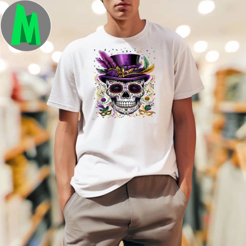 Mardi Gras Skull Top Hat Beads Mask New Orleans Louisiana Shirts Unisex