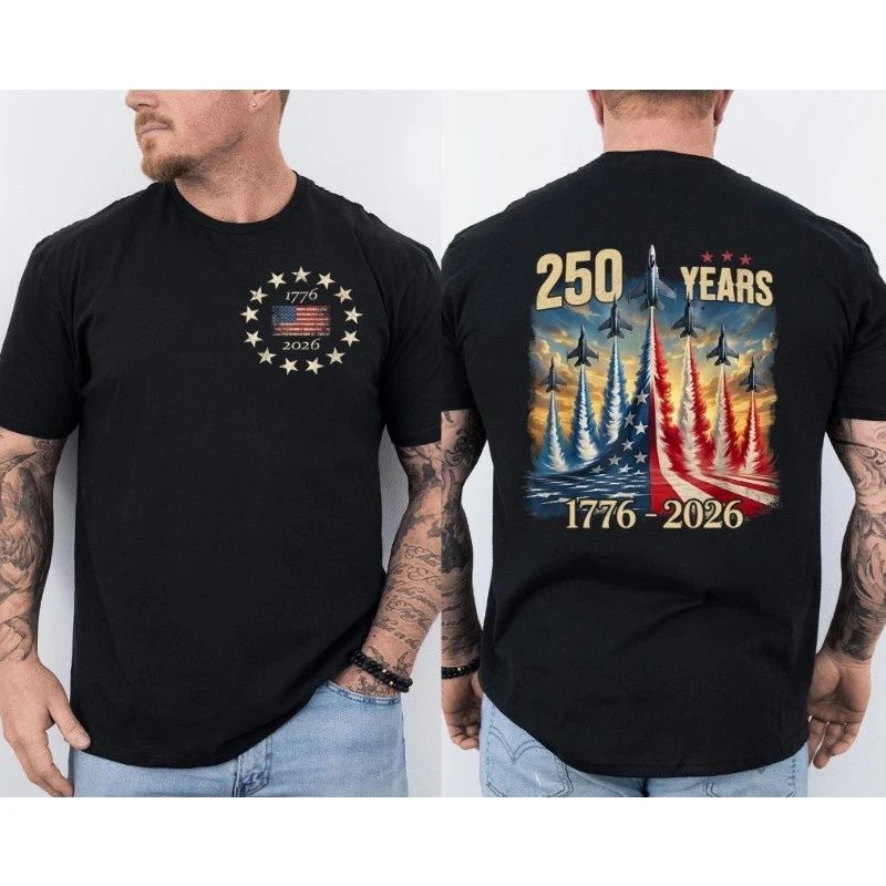 250 Years America Anniversary Fighter Jets Patriotic Front & Back Unisex