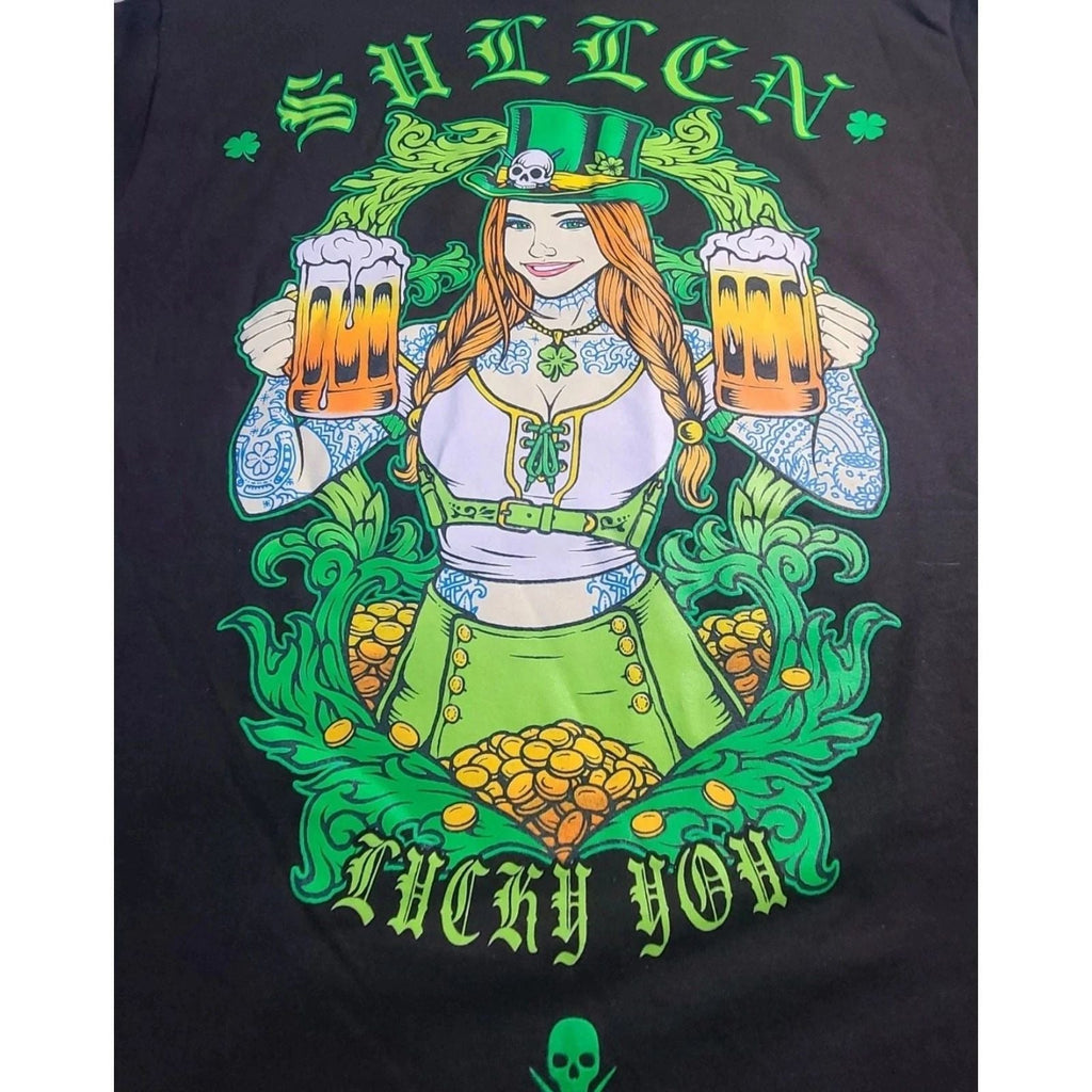 NWT Sullen Art Lucky You Irish Women Gold Beer Mug Shirt Medium A120 Excellent Unisex