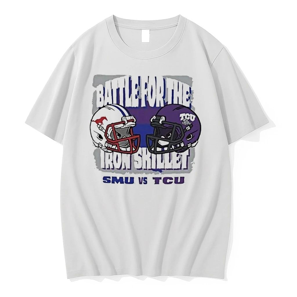 Smu Mustangs Vs Tcu Horned Frogs 2025 Battle For The Iron Skillet Helmet Tshirts Sweater Unisex