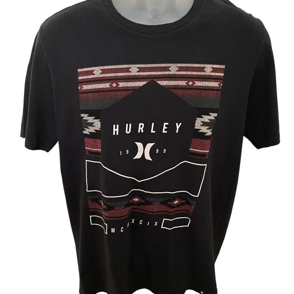 HURLEY Surf Black w/ Maroon Tee Shirt Men M Medium Unisex