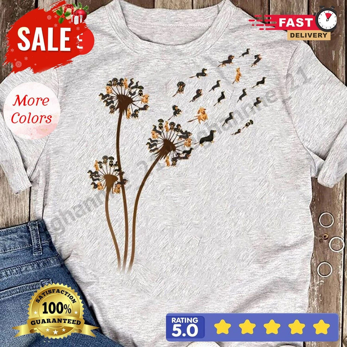 Dachshund Flower Fly Dandelion Funny Cute Dog Lover S-5XL. Unisex