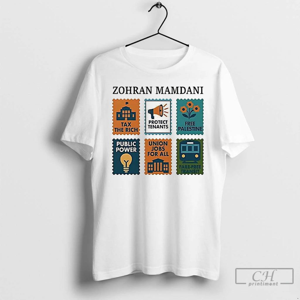 Premium Zohran Mamdani Tax The Rich Postage Stamps T Shirts Unisex