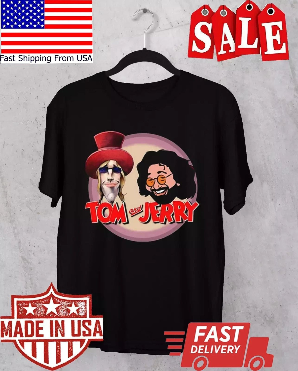 funny Tom Petty Jerry Garcia black Short sleeve All sizes S-5XL AH1083 Unisex