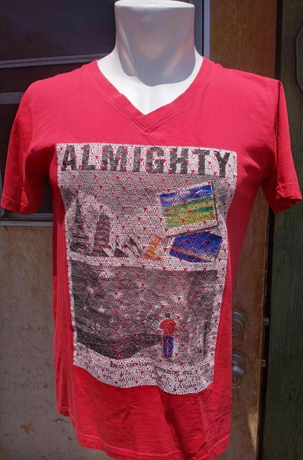 SQ Stay Trendy Limited Edition ALMIGHTY shirt Red small? Unique swirls religious Unisex