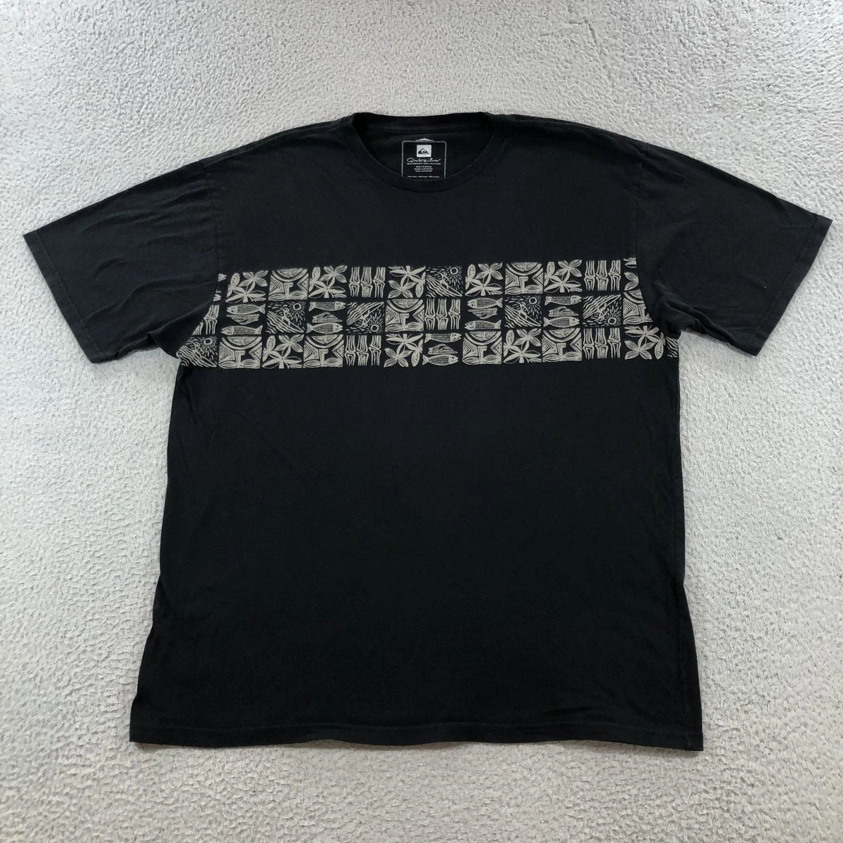 Quiksilver Waterman Collection Shirt Mens XL Black Graphic Print Short Sleeve Unisex