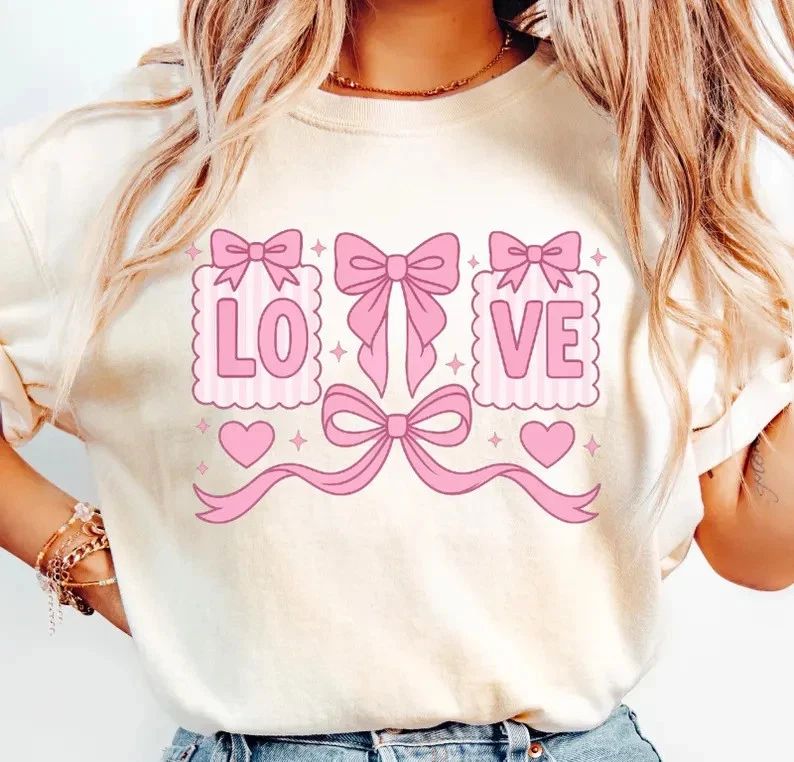 Soft Girl Aesthetic Heart Bow Comfort Tee Romantic Coquette Style Shirt Unisex