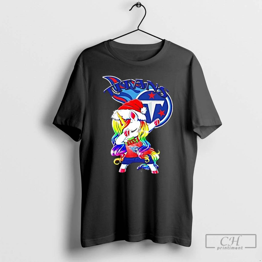 Premium Tennessee Titans X Unicorn Santa Hat Dabbing Merry Christmas T Shirts Unisex