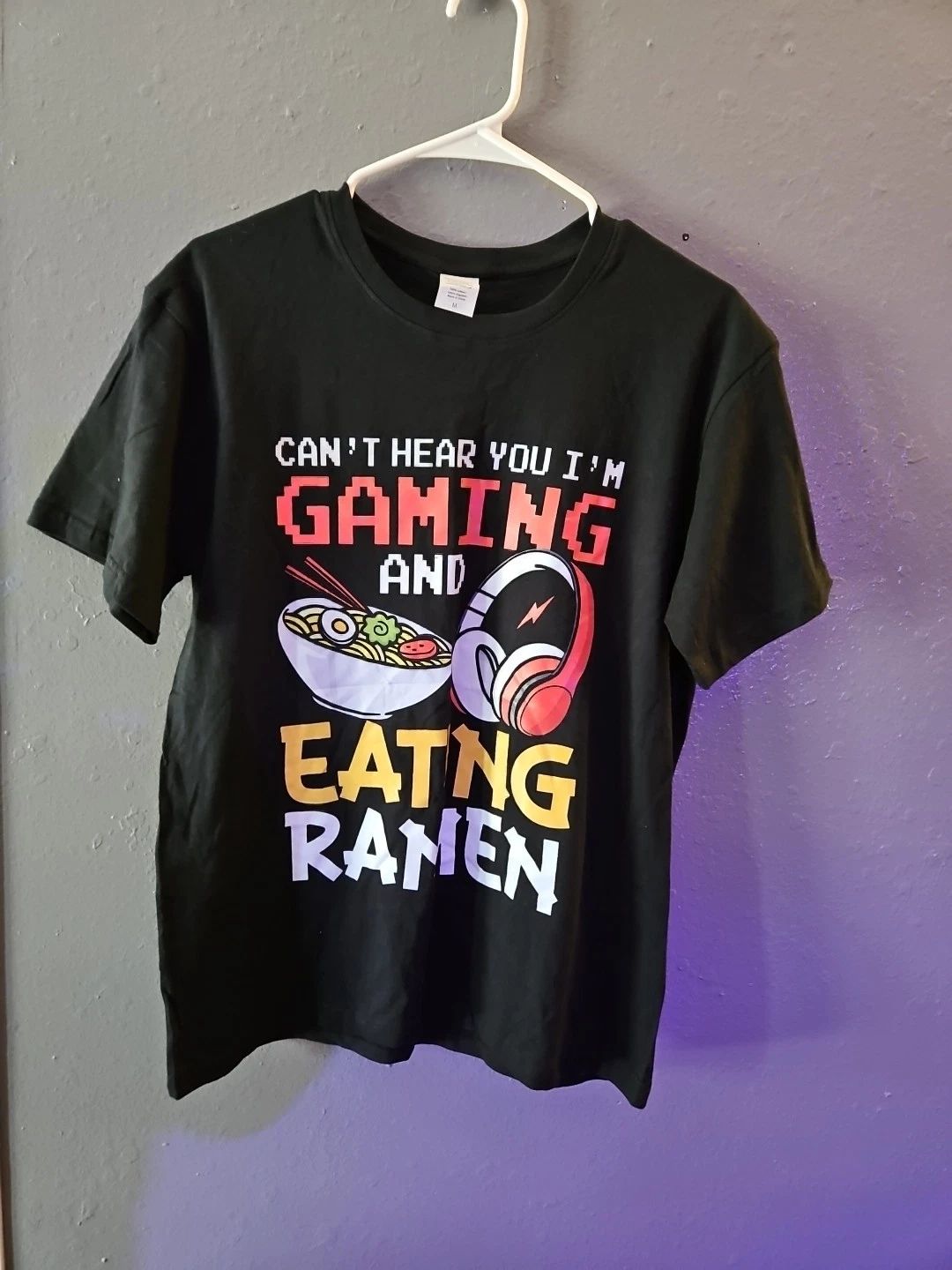 Gamer Tee Can't Hear You I'm Gaming And Eating Ramen Med 100% Co (A292) Unisex